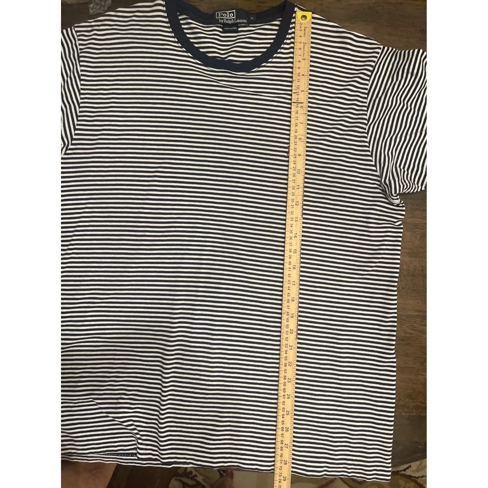 Polo Ralph Lauren Mens XL T-Shirt Navy White Striped Short Sleeve Cotton Crew - Picture 4 of 5